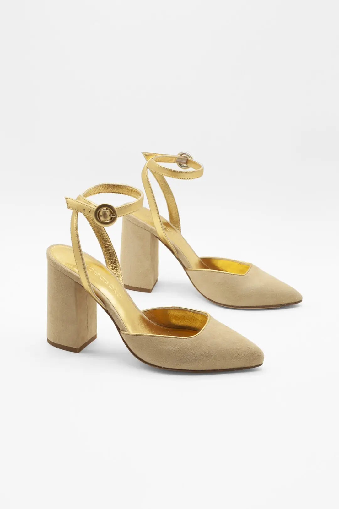 Beige Velvet Block Heel Bridal Heels VOWALISSE bridal shoes – view 3