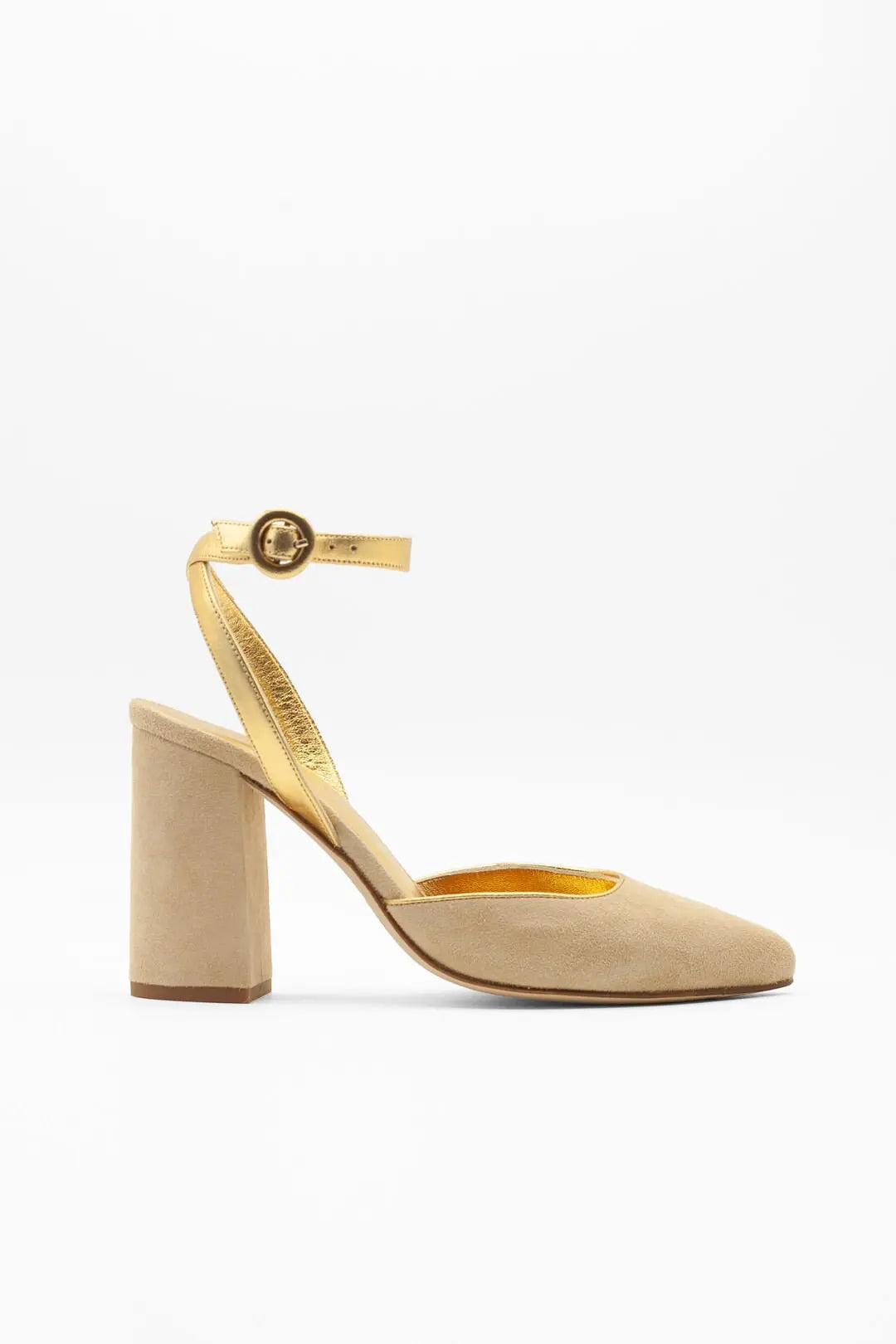 Beige Velvet Block Heel Bridal Heels VOWALISSE bridal shoes – view 4