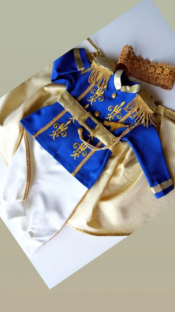 Navy Blue & Gold Personalized Baby Prince Costume 2, baby boy first birthday outfit, additional product image 3 by Vowalisse