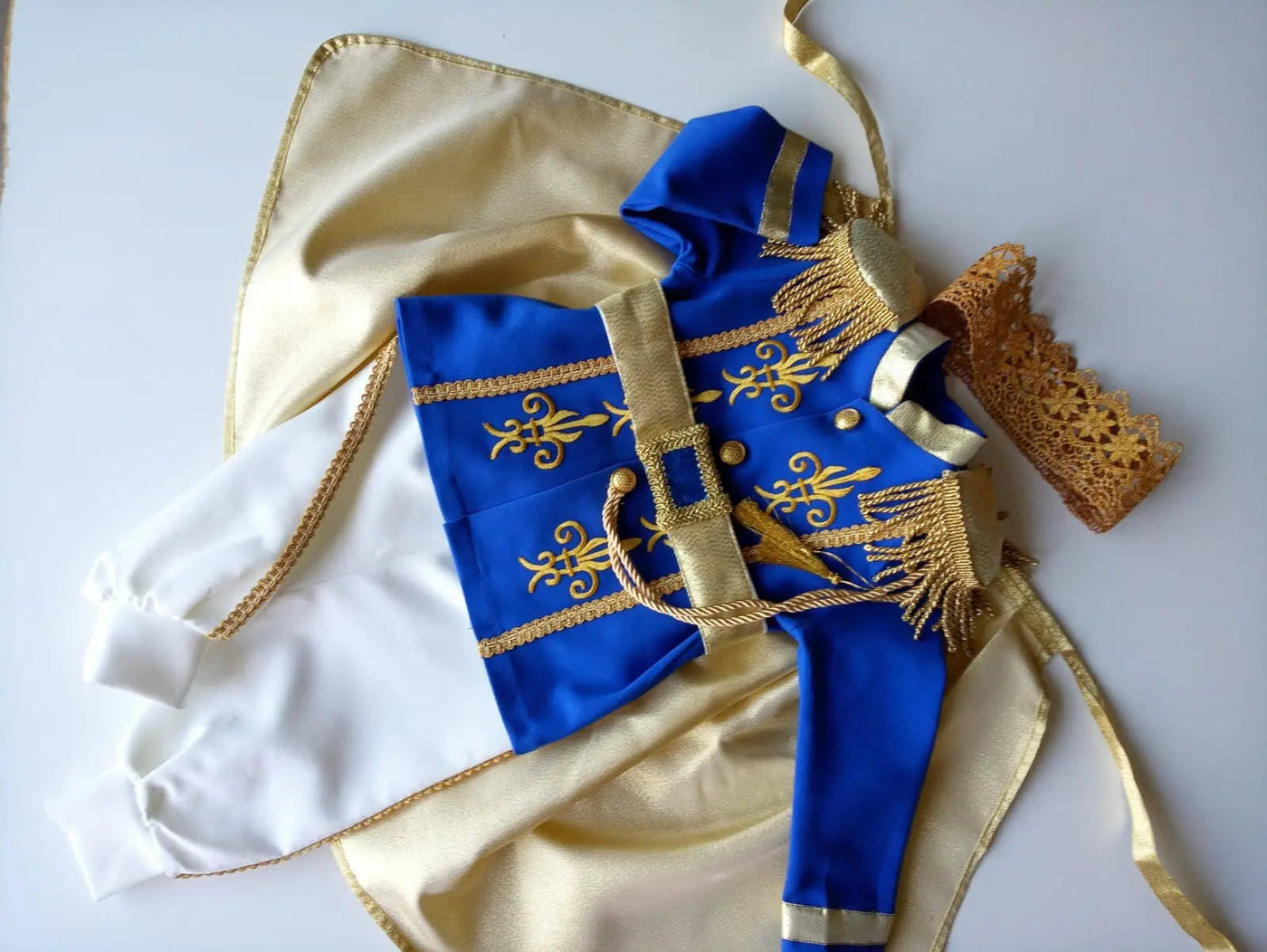 Navy Blue & Gold Personalized Baby Prince Costume 2, baby boy first birthday outfit, additional product image 8 by Vowalisse