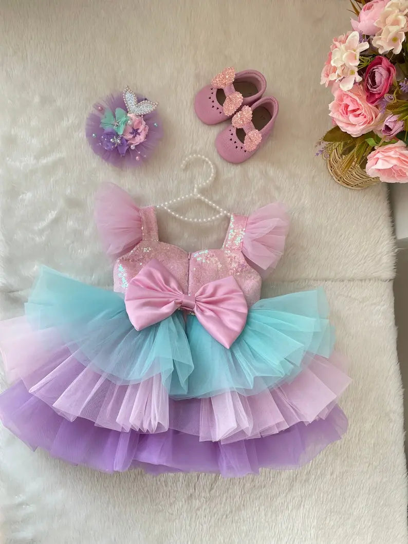 Tutu Purple Flower Girl Birthday baby girl first birthday dress, additional product image 4 by Vowalisse