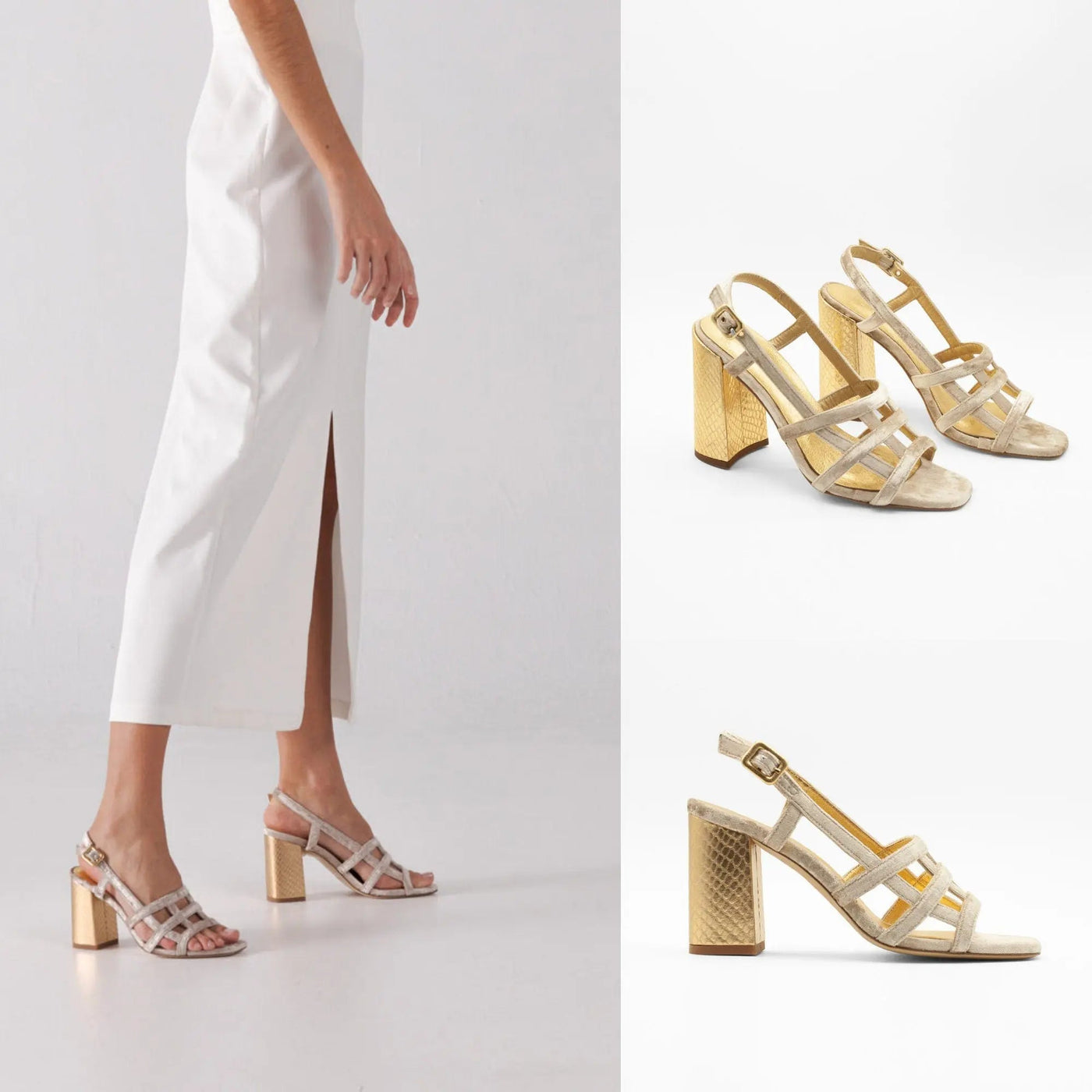 Beige Velvet Block Heel Bridal Heels VOWALISSE bridal shoes – view 2