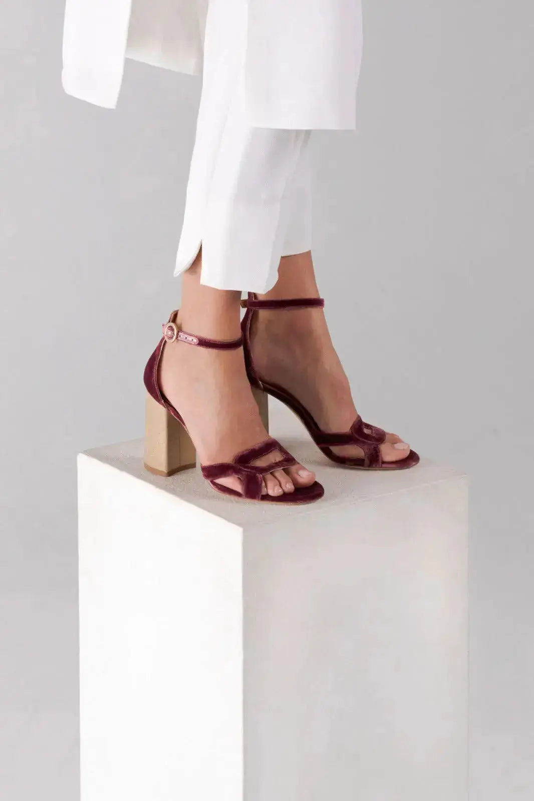 Burgundy Velvet Block Heel Bridal Heels VOWALISSE bridal shoes – view 6