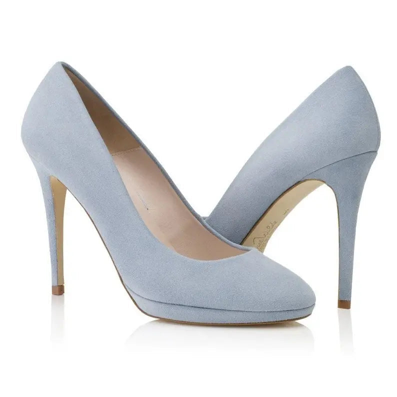 Blue Green Velvet Block Heel Bridal Heels VOWALISSE bridal shoes – view 3