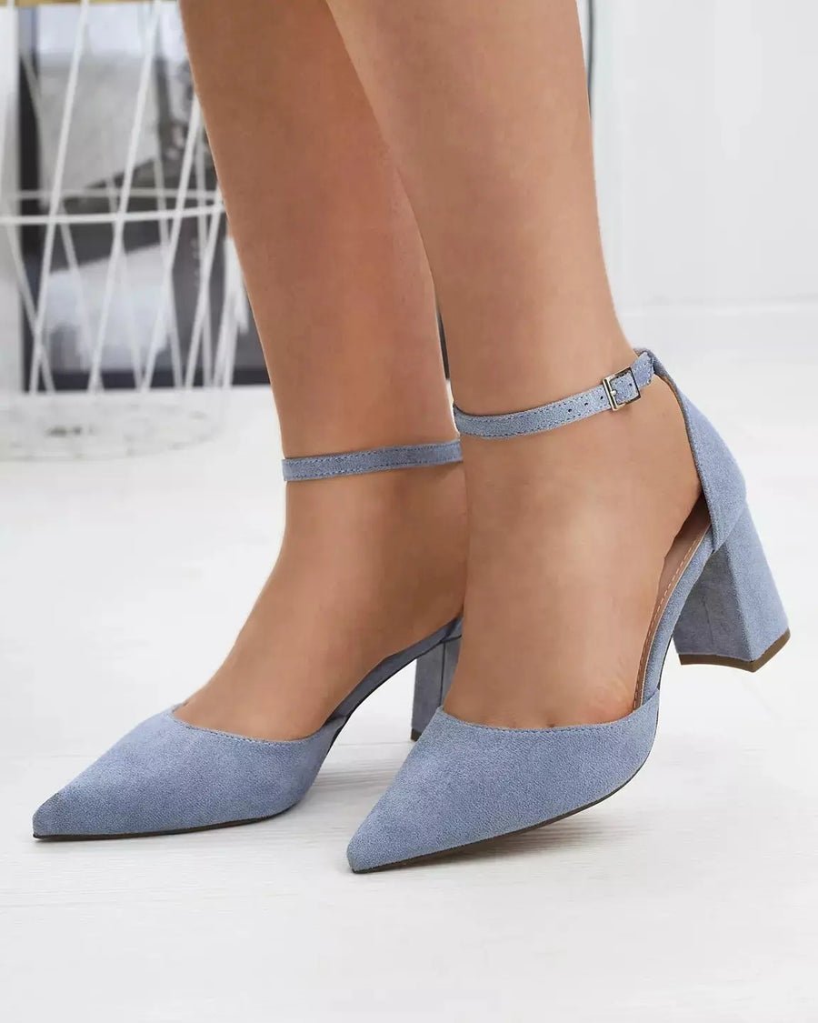 Blue Green Velvet Block Heel Bridal Heels | VOWALISSE