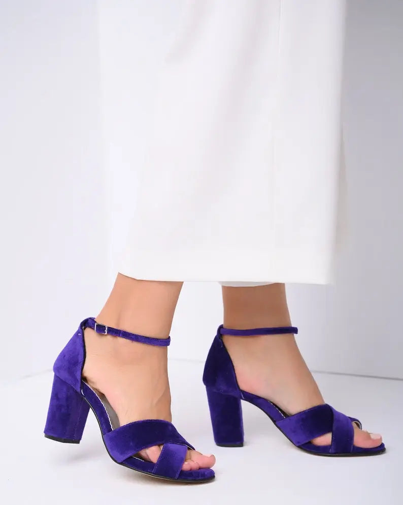 Navy Block Heel Bridal Heels VOWALISSE bridal shoes – view 1