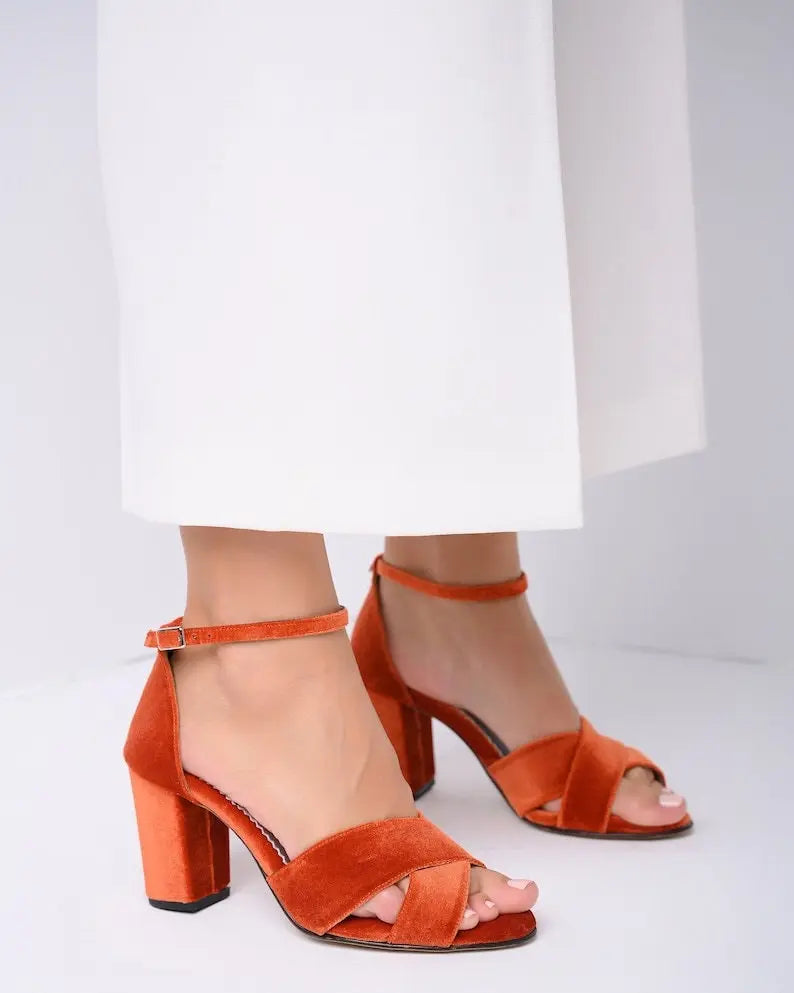 Burgundy Velvet Block Heel Bridal Heels VOWALISSE bridal shoes – view 2