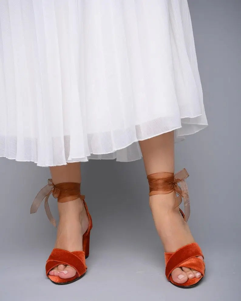Burgundy Velvet Block Heel Bridal Heels VOWALISSE bridal shoes – view 3