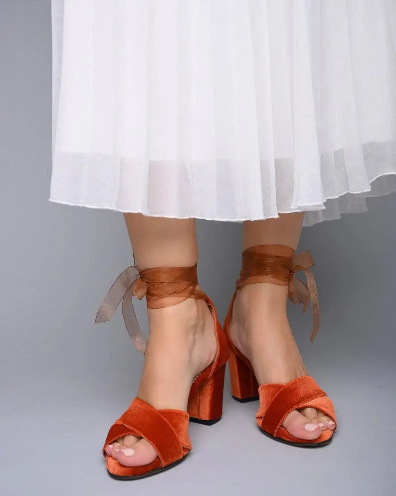 Burgundy Velvet Block Heel Bridal Heels VOWALISSE bridal shoes – view 4