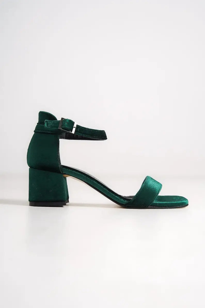 Dark Green Velvet Bridal Heels VOWALISSE bridal shoes – view 2
