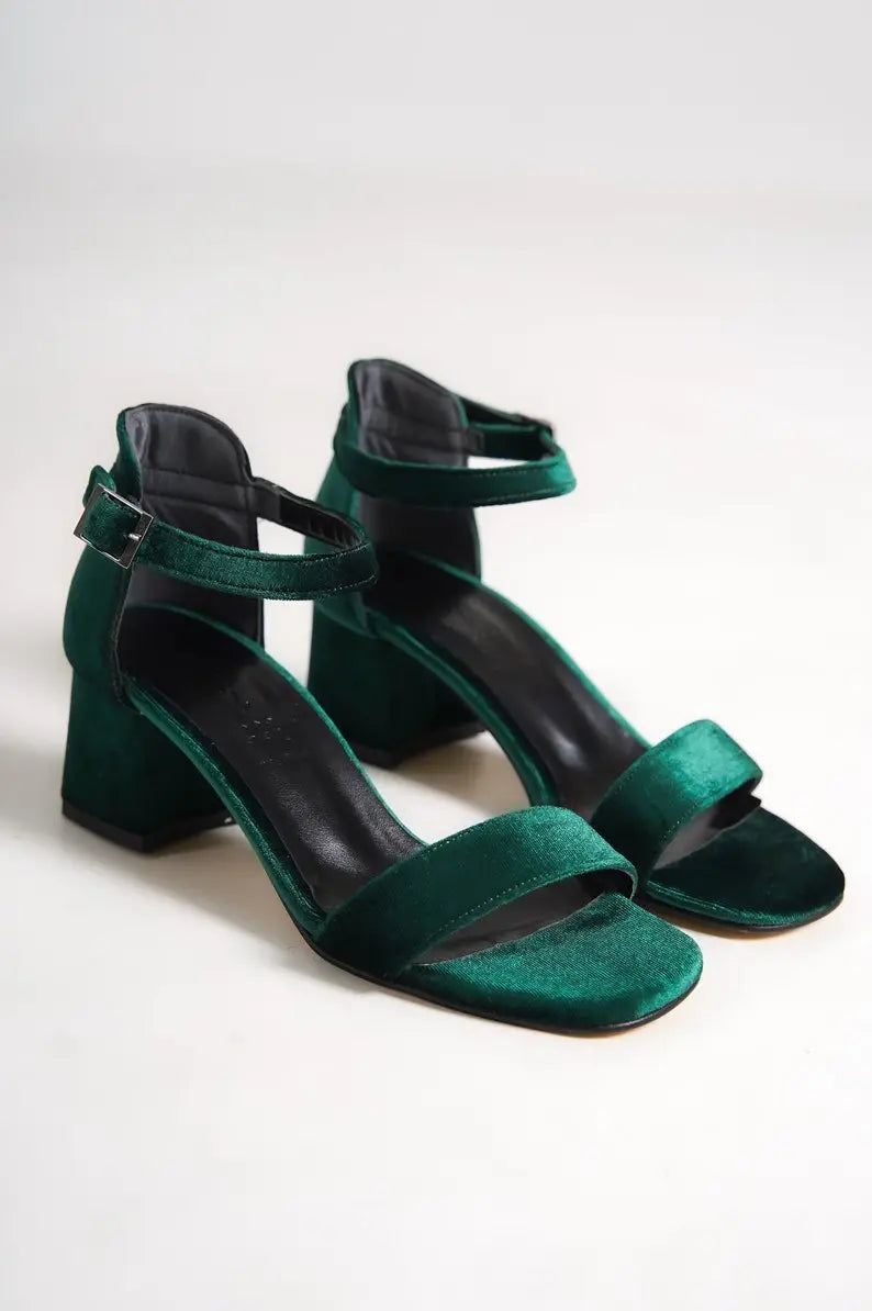 Dark Green Velvet Bridal Heels VOWALISSE bridal shoes – view 3