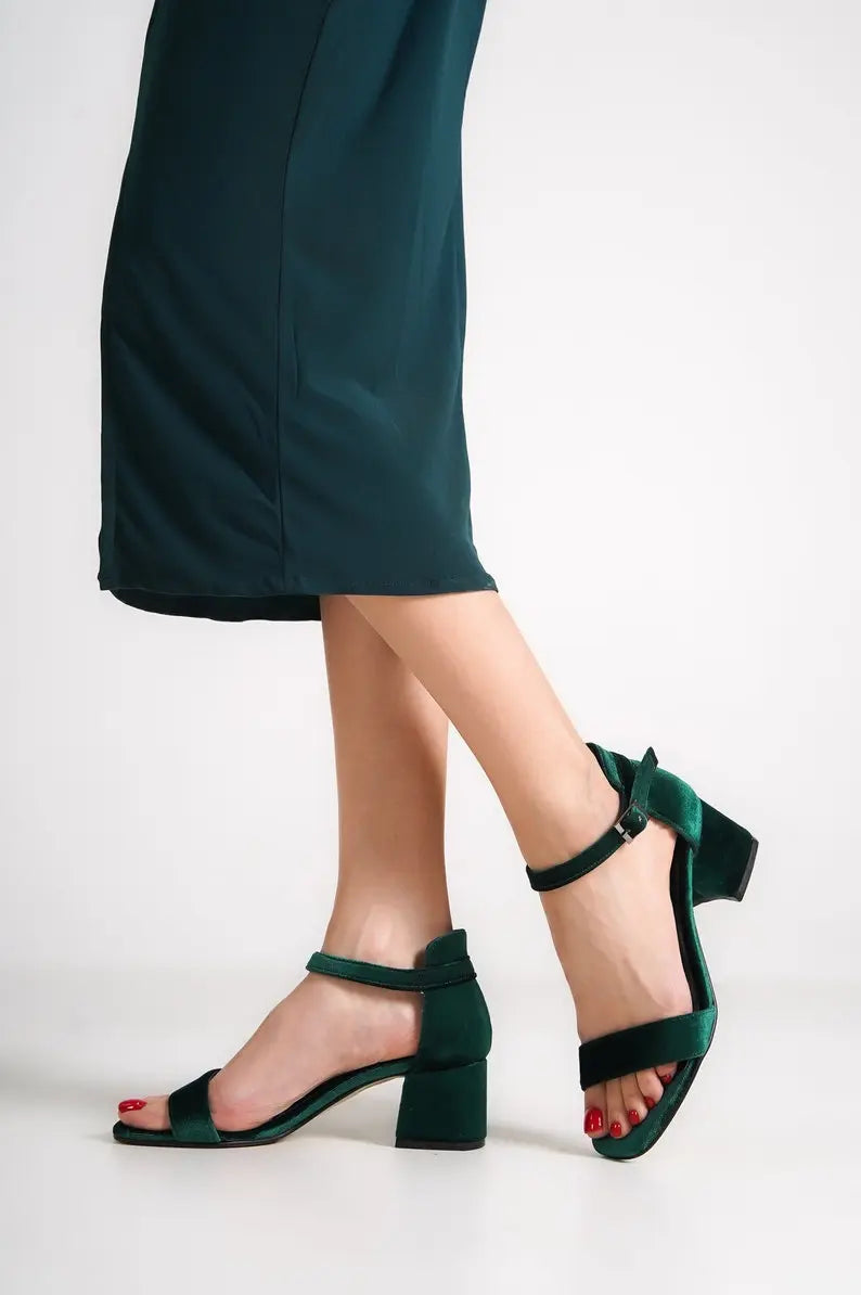 Dark Green Velvet Bridal Heels VOWALISSE bridal shoes – view 5