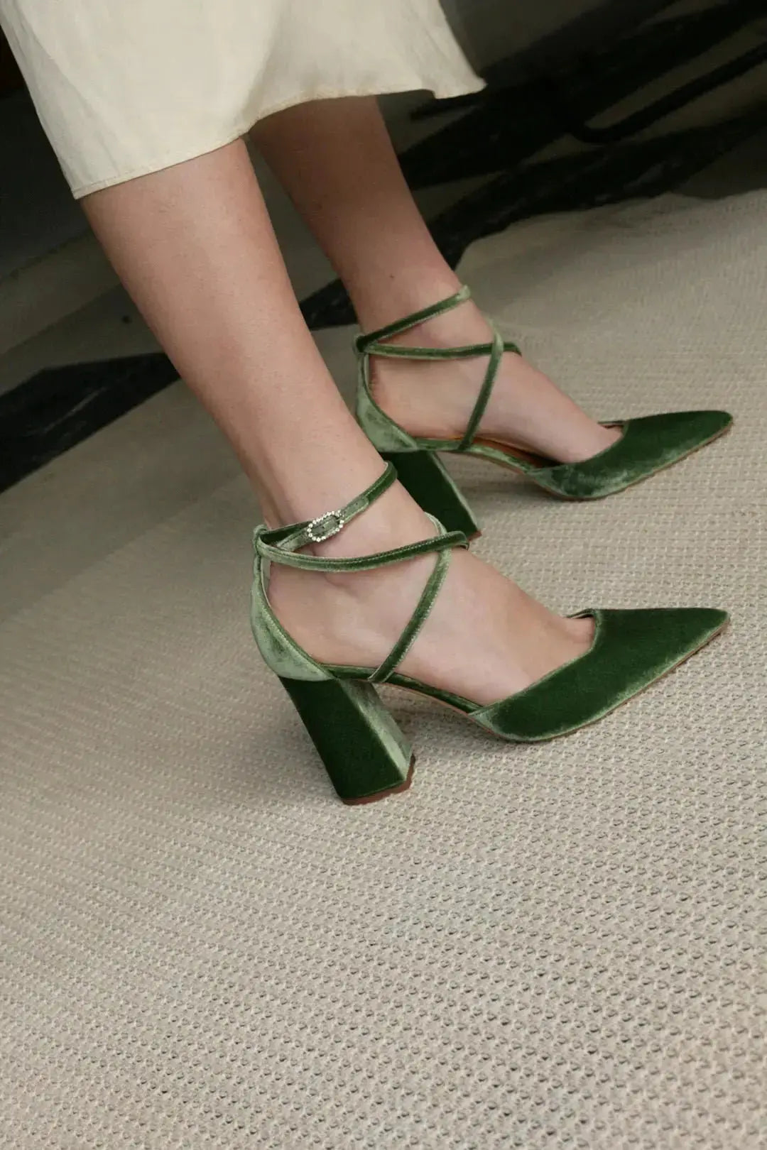 Emerald Green Velvet Block Heel Bridal Heels VOWALISSE bridal shoes – view 2