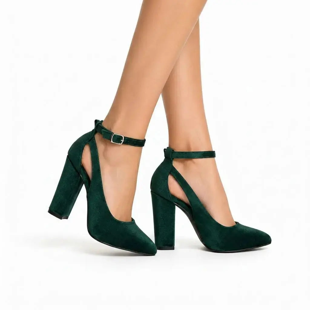 Emerald Green Velvet Block Heel Bridal Heels VOWALISSE bridal shoes – view 1