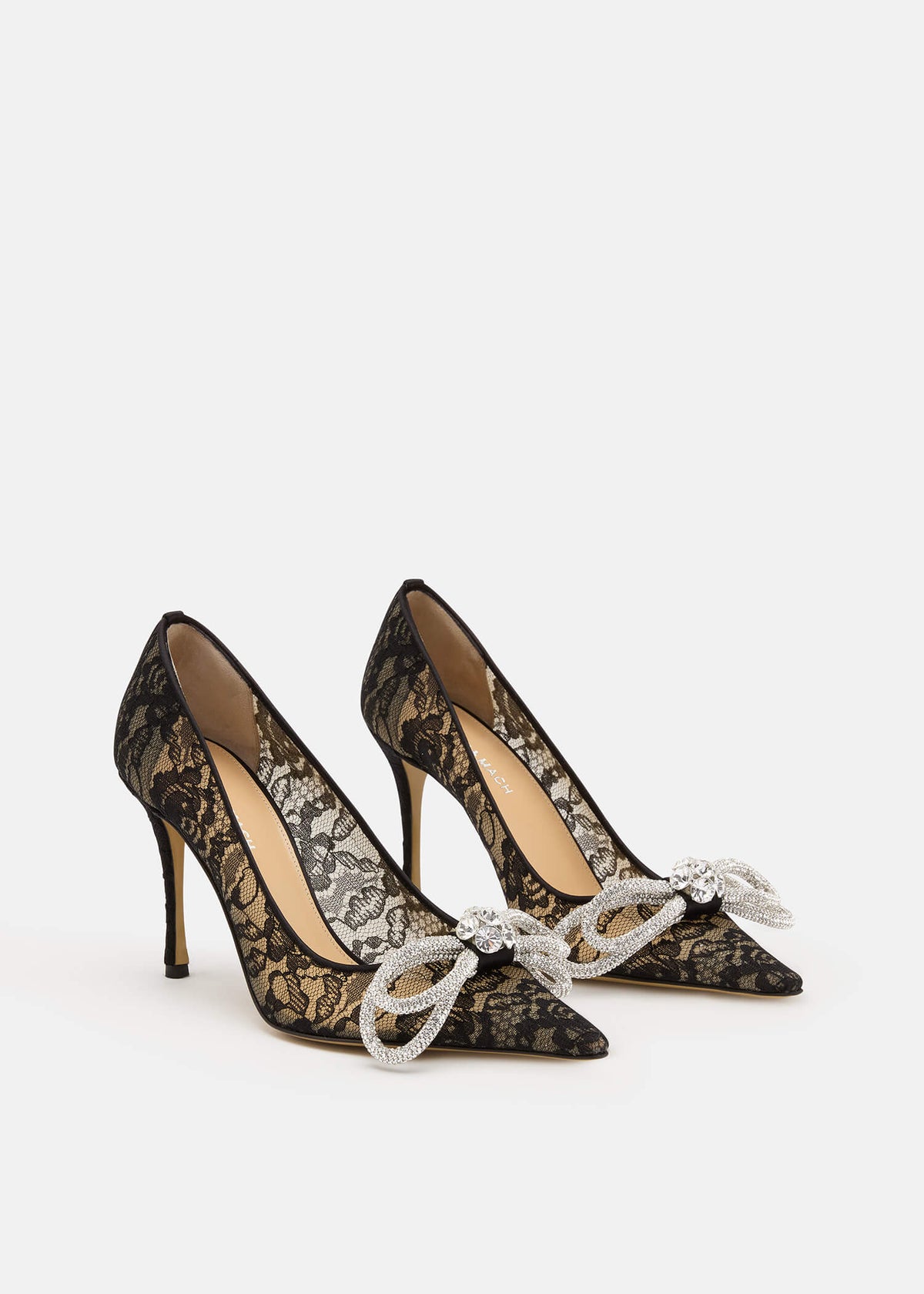 Zahara Black Double Bow Pumps – side profile showing double bow, crystal, lace, black, Vowalisse