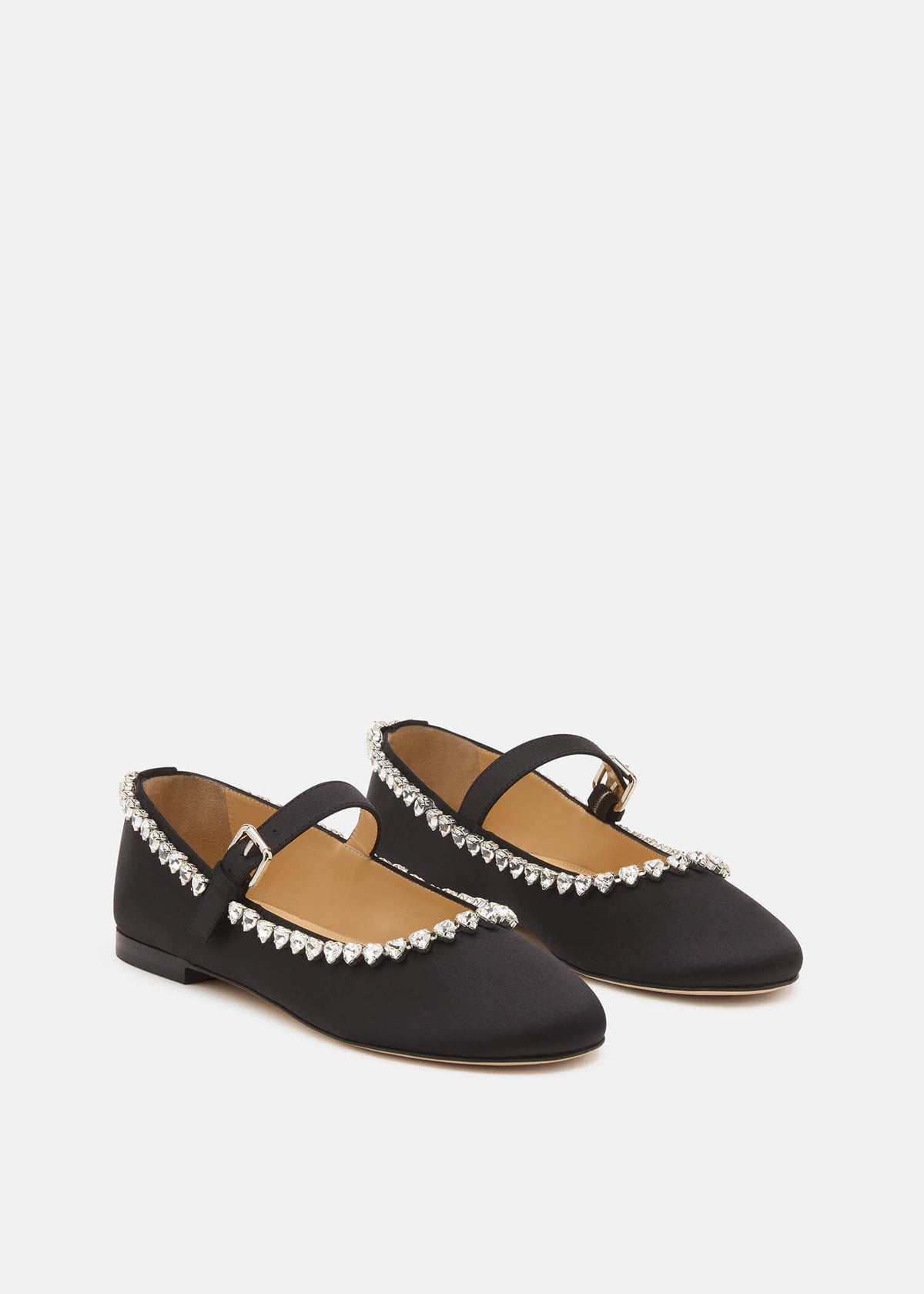 Mirella Black Satin Flats – side profile showing satin, black, Vowalisse