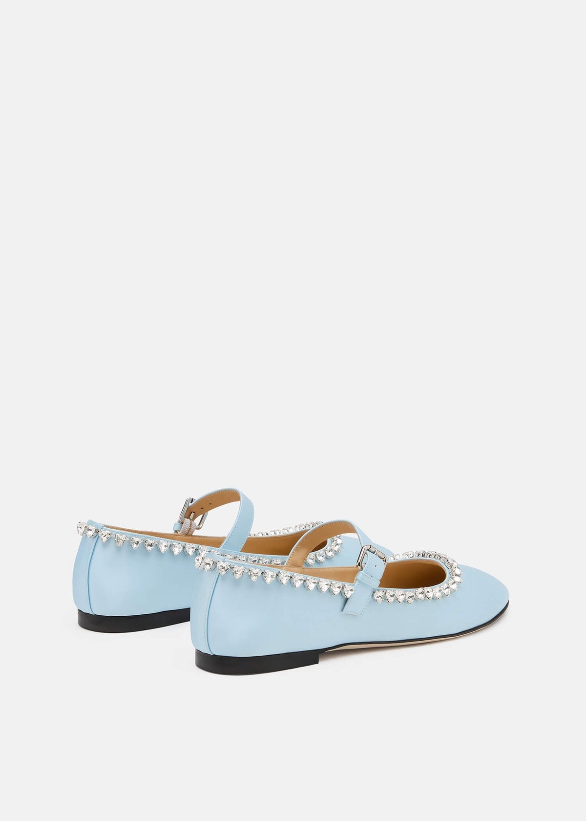 Lorelei Blue Satin Flats – heel view showing satin, blue, Vowalisse
