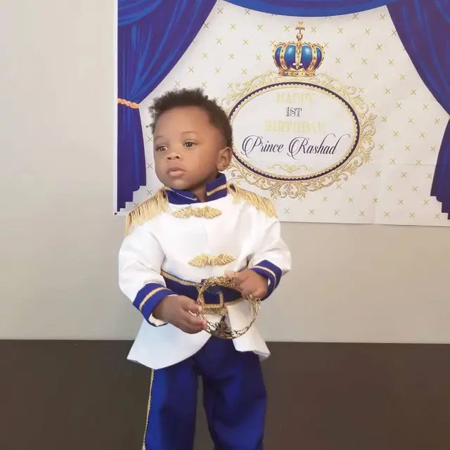 Fantasia Navy Blue & Gold Personalized Baby Prince Costume, baby boy first birthday outfit, additional product image 7 by