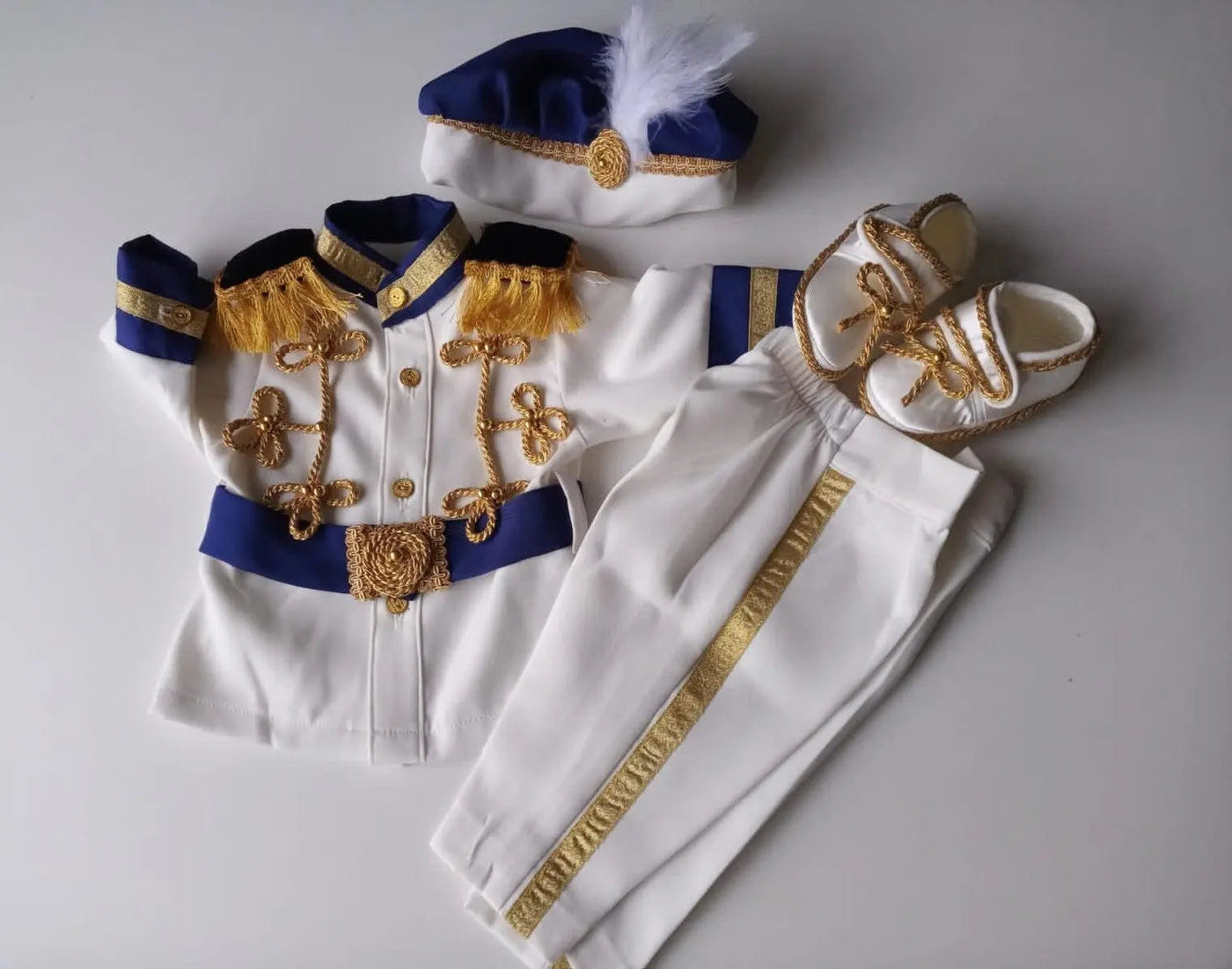 Fantasia Navy Blue & Gold Personalized Baby Prince 2, baby boy first birthday outfit, additional product image 3 by Vowalisse
