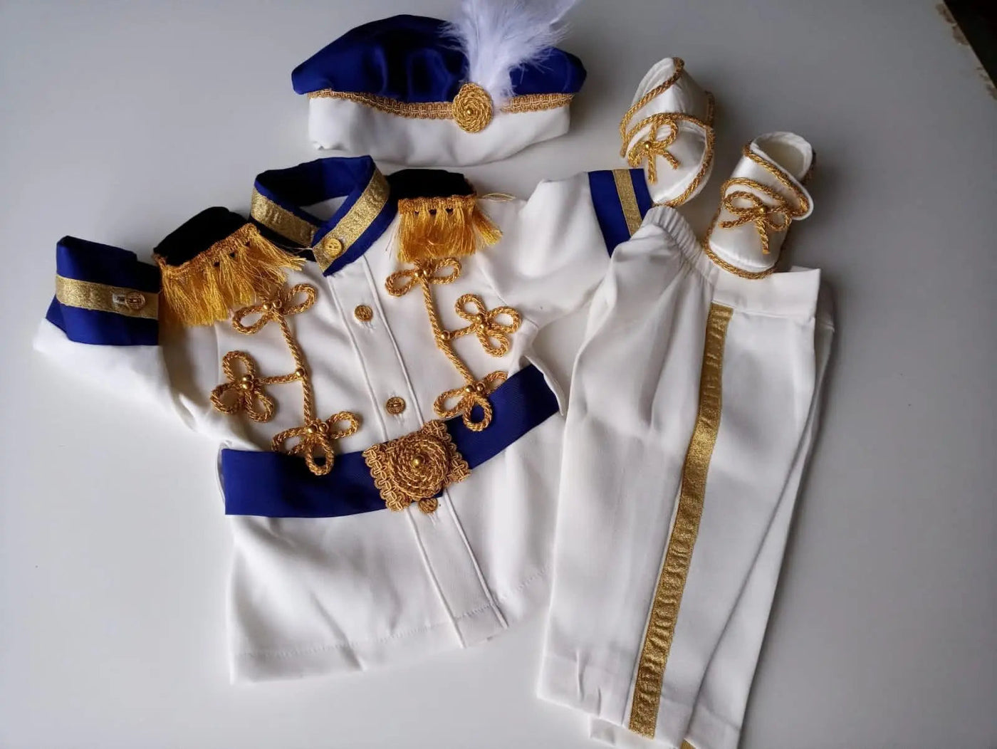 Fantasia Navy Blue & Gold Personalized Baby Prince 2, baby boy first birthday outfit, additional product image 4 by Vowalisse