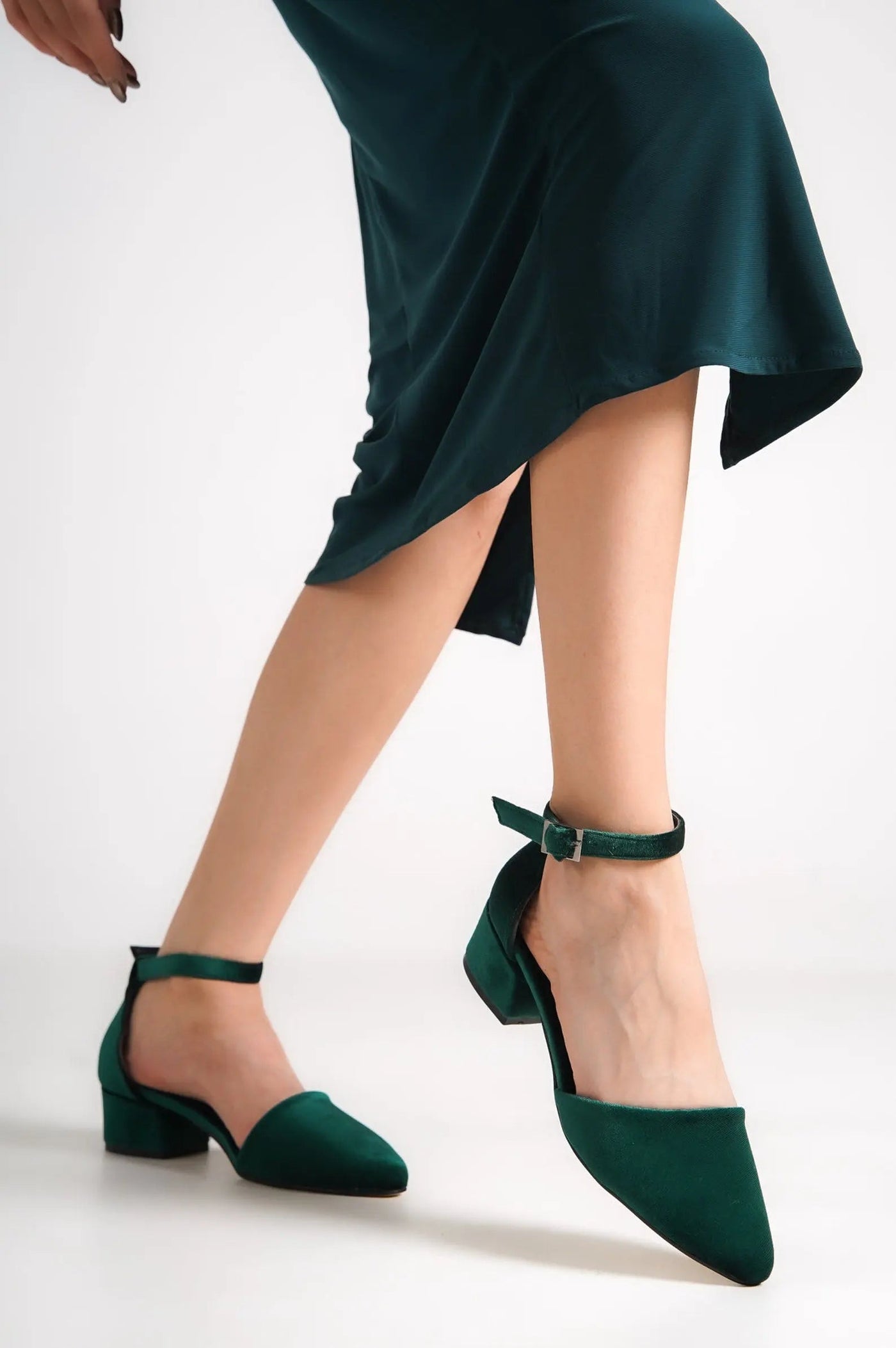 Green Velvet Bridal Heels VOWALISSE bridal shoes – view 5