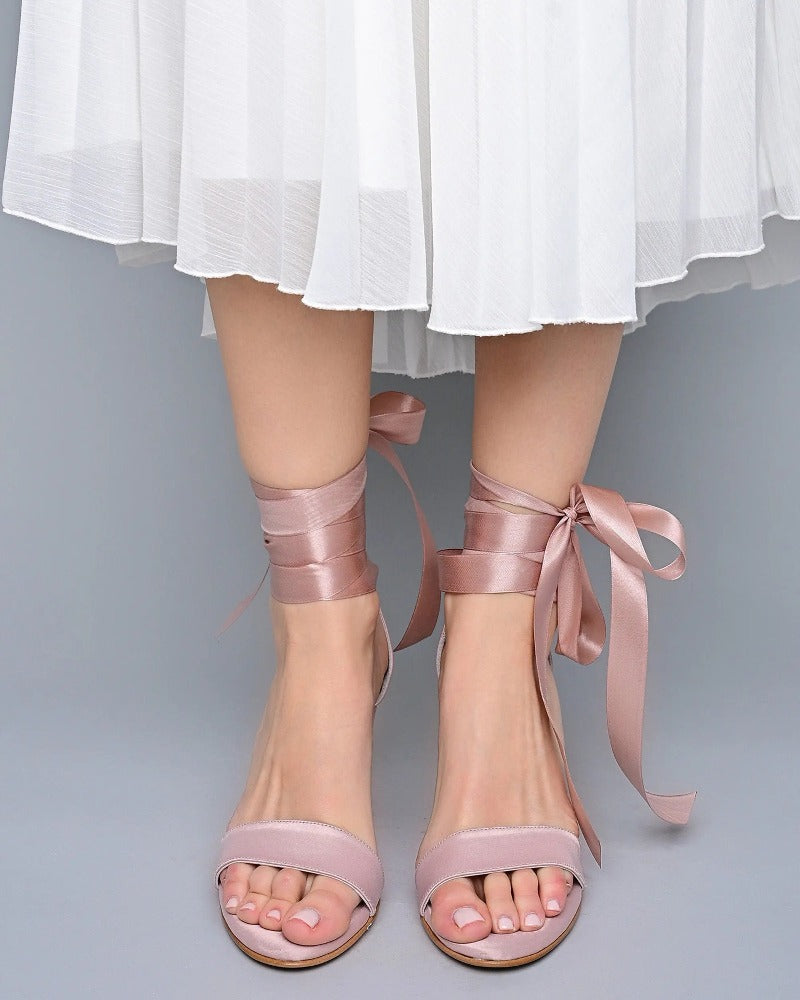 Beige Velvet Block Heel Bridal Heels | VOWALISSE