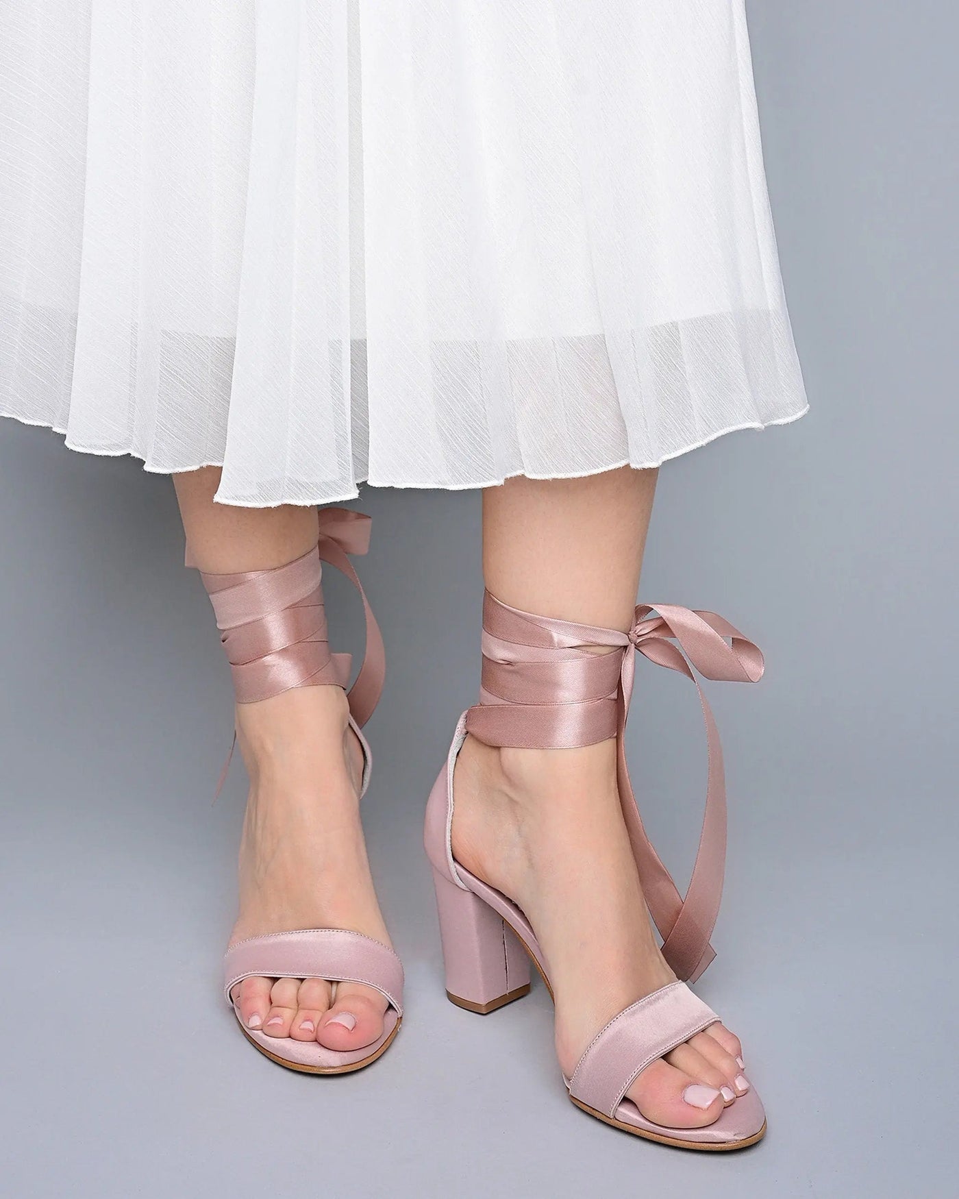 Beige Velvet Block Heel Bridal Heels VOWALISSE bridal shoes – view 3