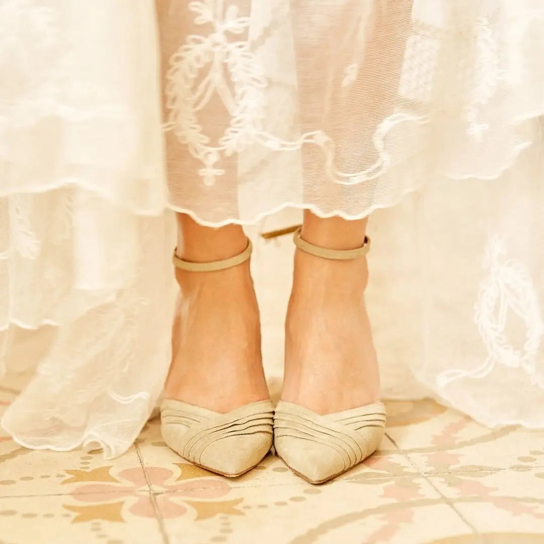 Tilda Green Velvet Block Heel Bridal Heels VOWALISSE bridal shoes – view 7