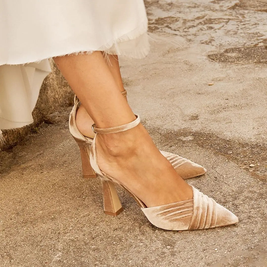 Tilda Green Velvet Block Heel Bridal Heels VOWALISSE bridal shoes – view 9