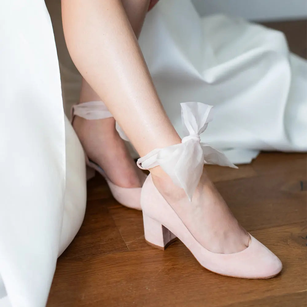Hetty Pink Velvet Block Heel Bridal Heels VOWALISSE bridal shoes – view 2