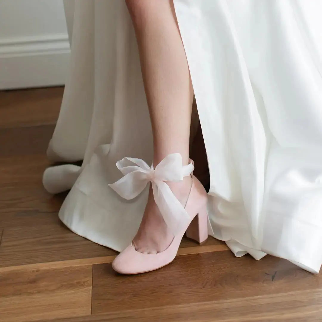 Hetty Pink Velvet Block Heel Bridal Heels VOWALISSE bridal shoes – view 6