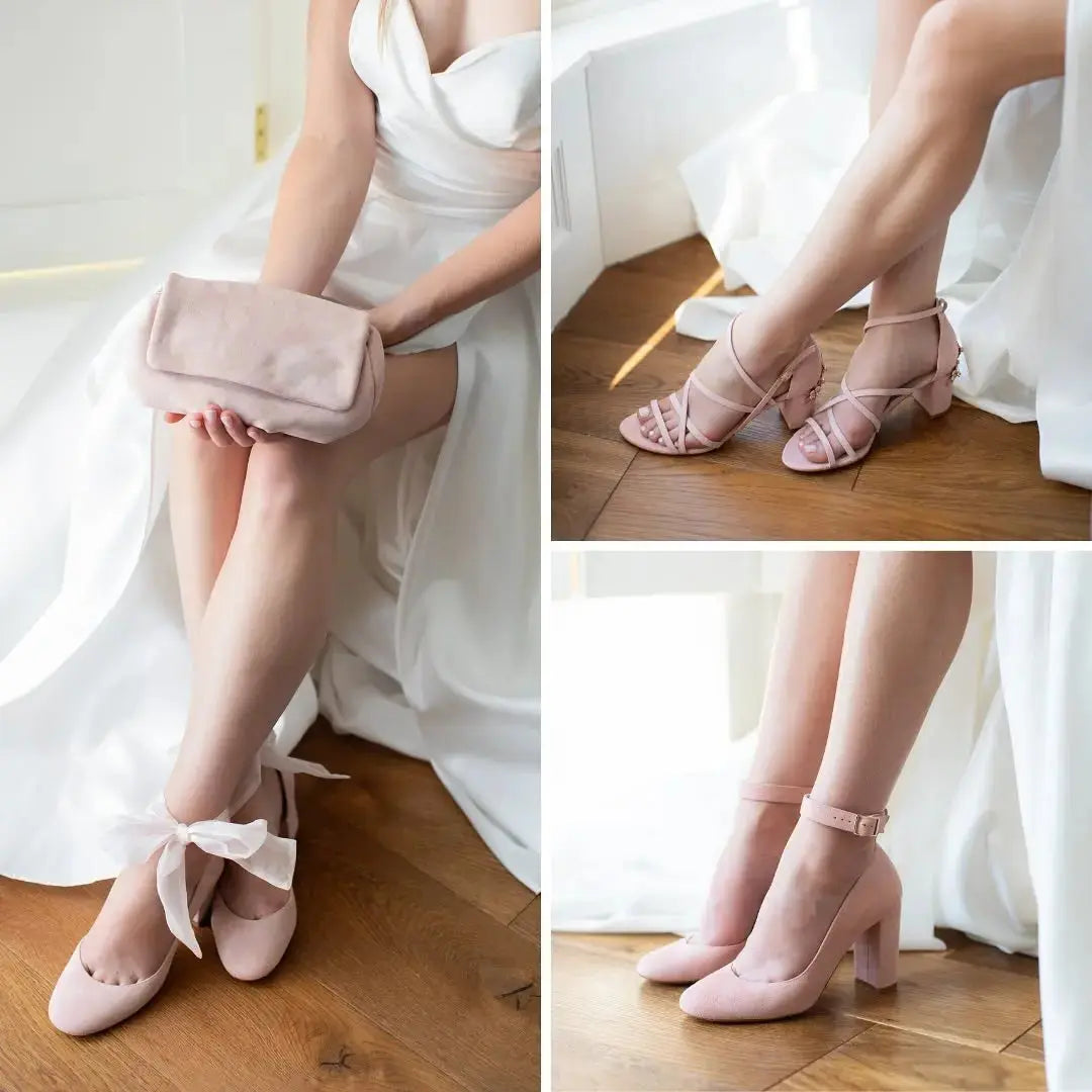 Hetty Pink Velvet Block Heel Bridal Heels VOWALISSE bridal shoes – view 8