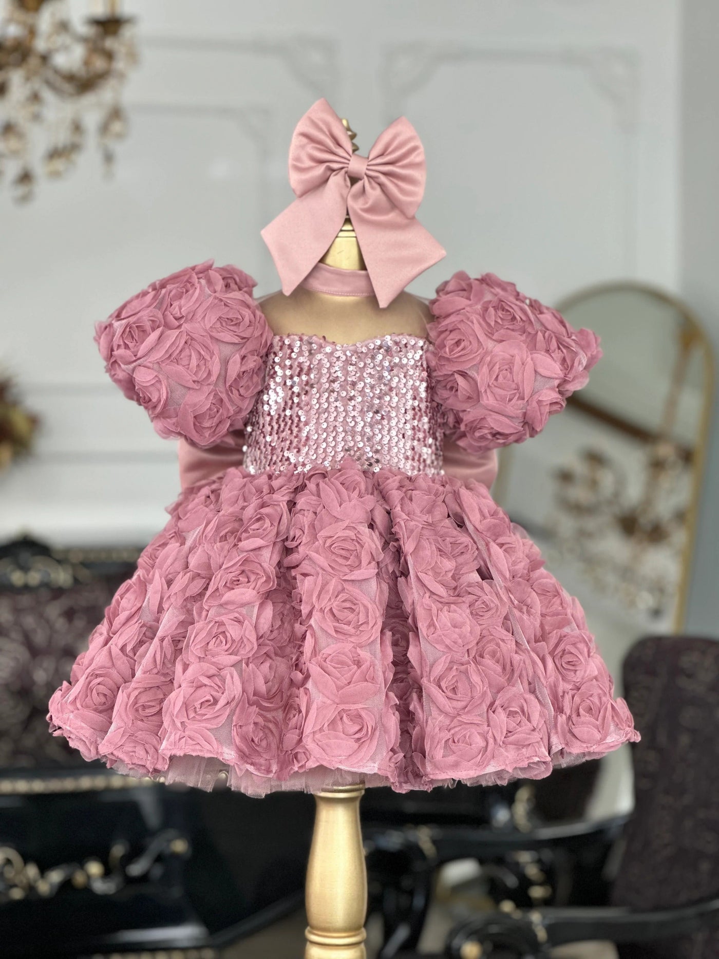 Begonia Powder Pink Mermaid Birthday Dress For Girls, baby girl first birthday dress, additional product image 3 by Vowalisse
