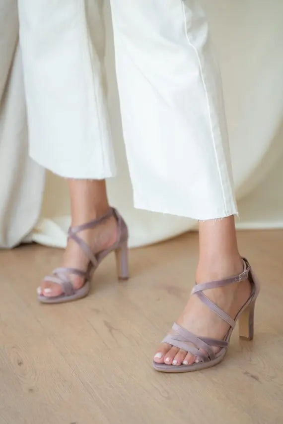 Lilac Velvet Block Heel Bridal Heels VOWALISSE bridal shoes – view 2