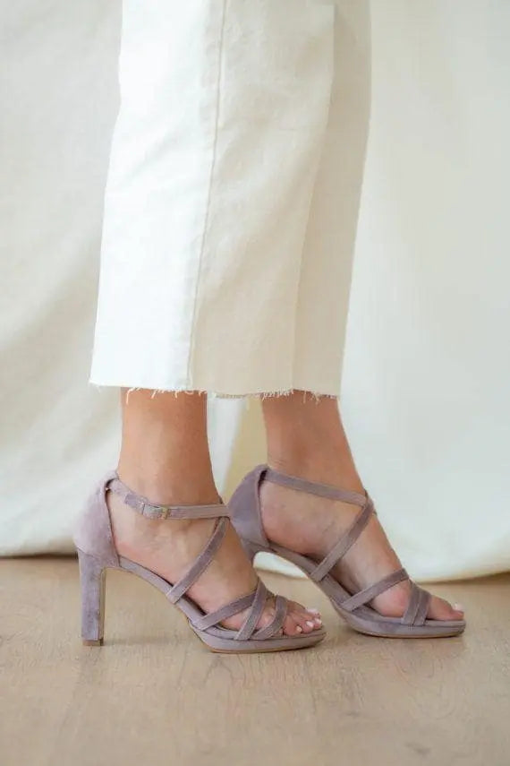 Lilac Velvet Block Heel Bridal Heels VOWALISSE bridal shoes – view 4