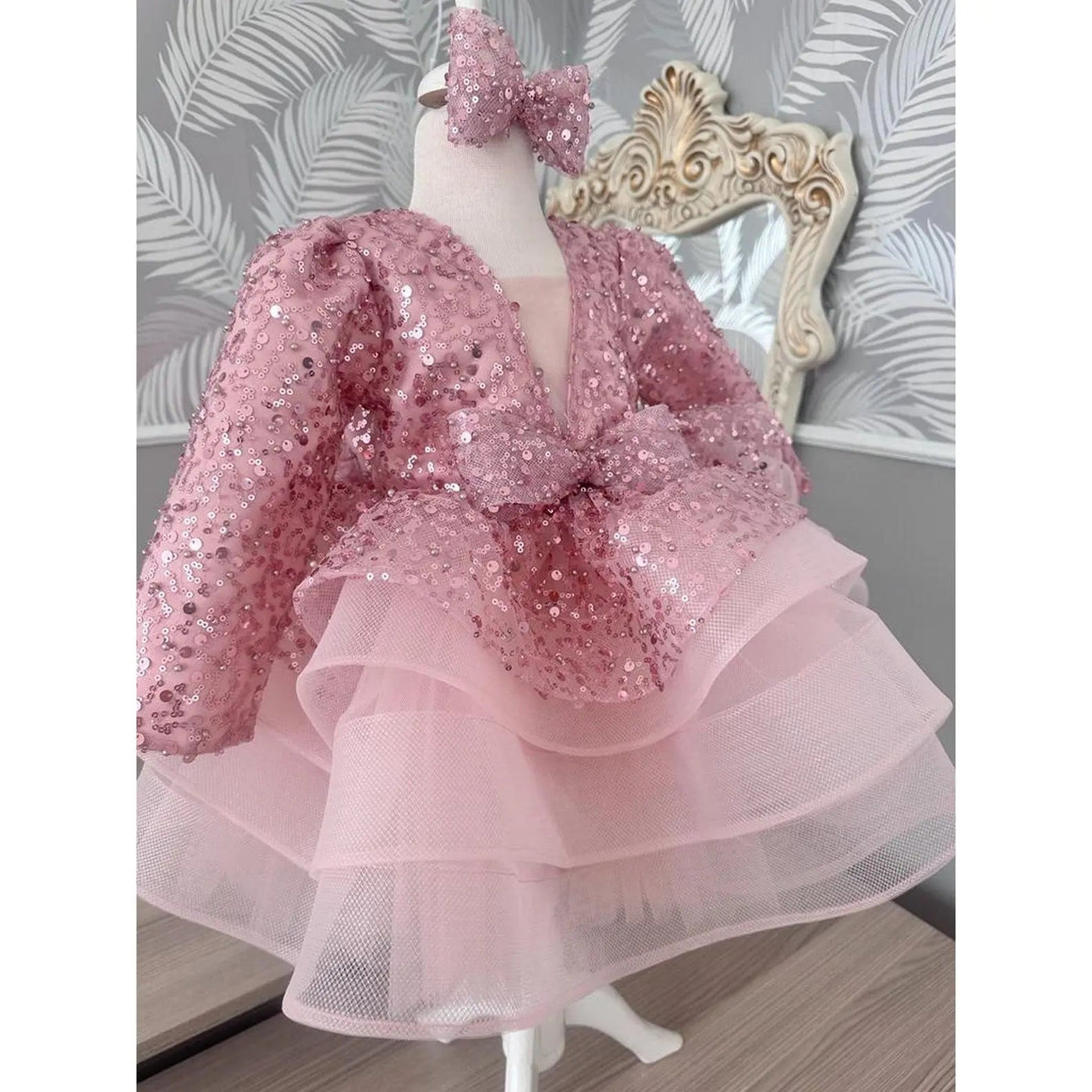 Flower Pink Mermaid Birthday Dress For Girls, baby girl first birthday dress, additional product image 3 by Vowalisse
