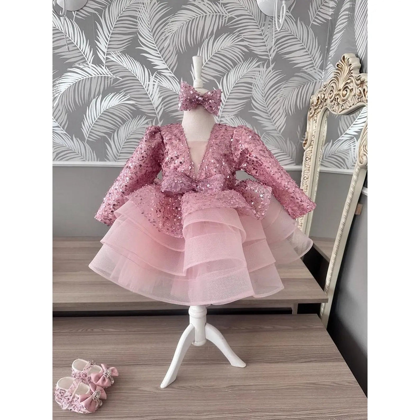 Flower Pink Mermaid Birthday Dress For Girls, baby girl first birthday dress, additional product image 5 by Vowalisse