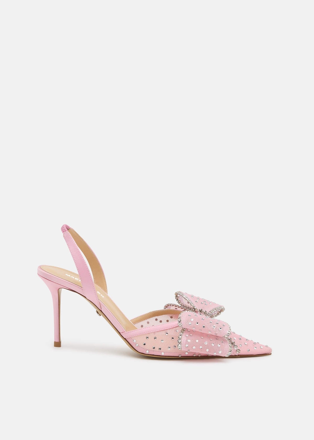 Nerissa Pink Crystal Slingbacks – front three-quarter view showing crystal, mesh, pink, Vowalisse