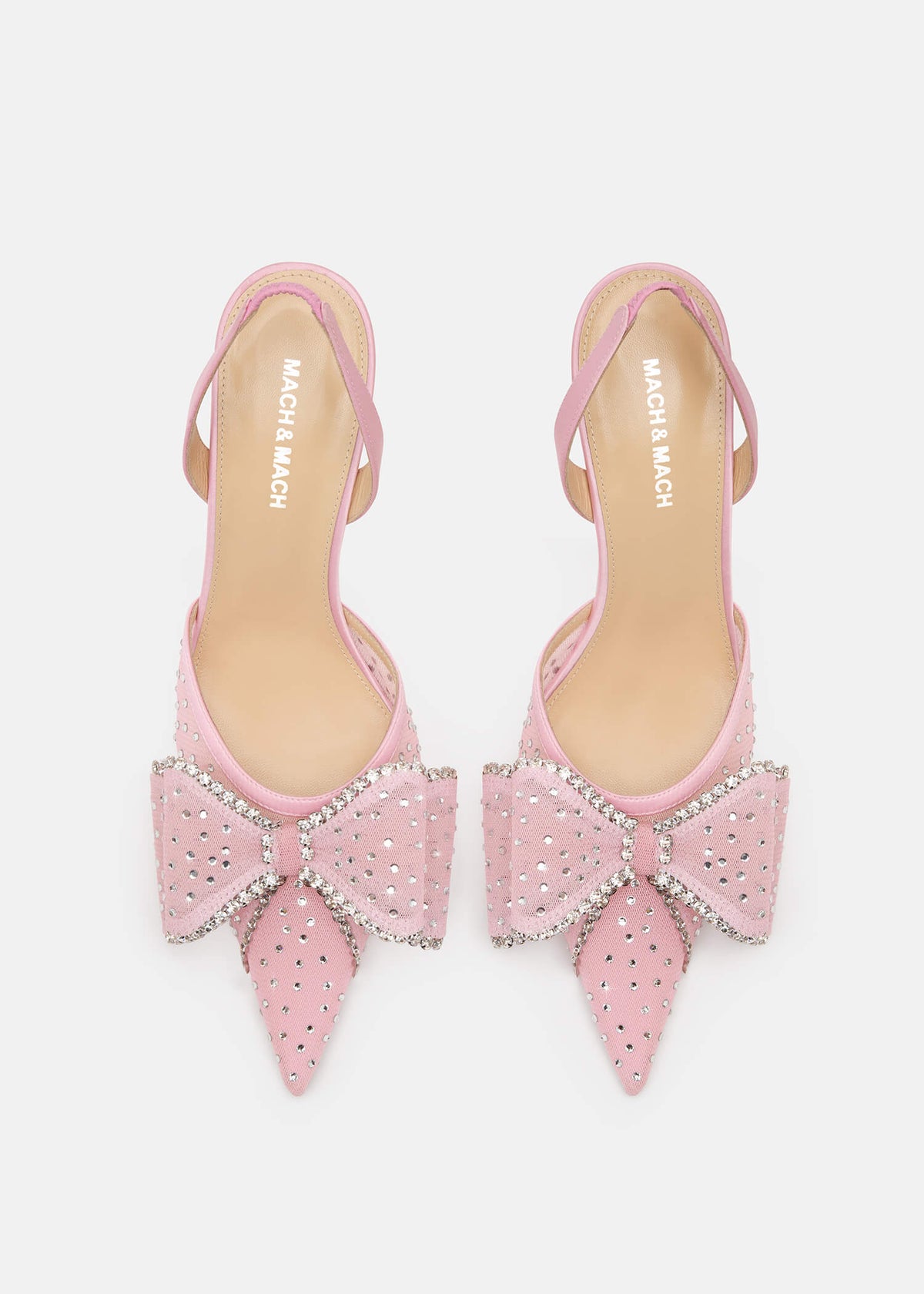 Nerissa Pink Crystal Slingbacks – crystal detail view showing crystal, mesh, pink, Vowalisse
