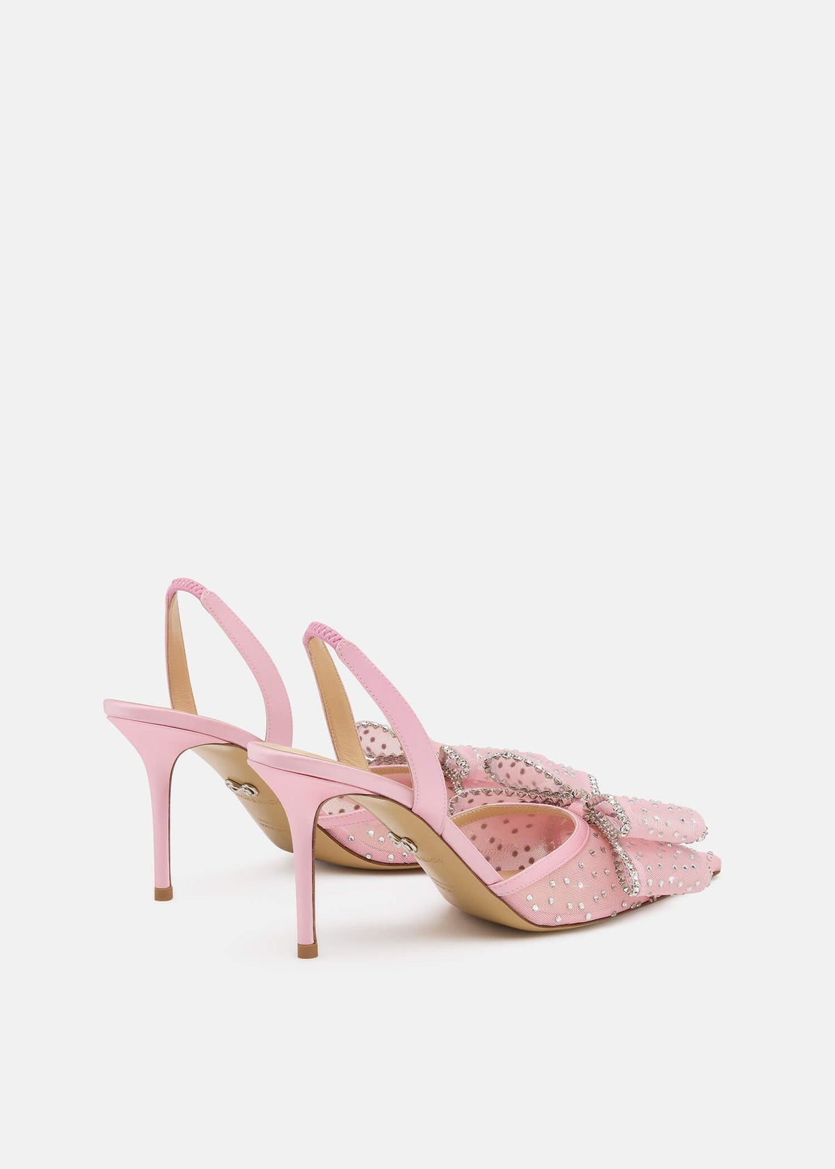 Nerissa Pink Crystal Slingbacks – heel view showing crystal, mesh, pink, Vowalisse