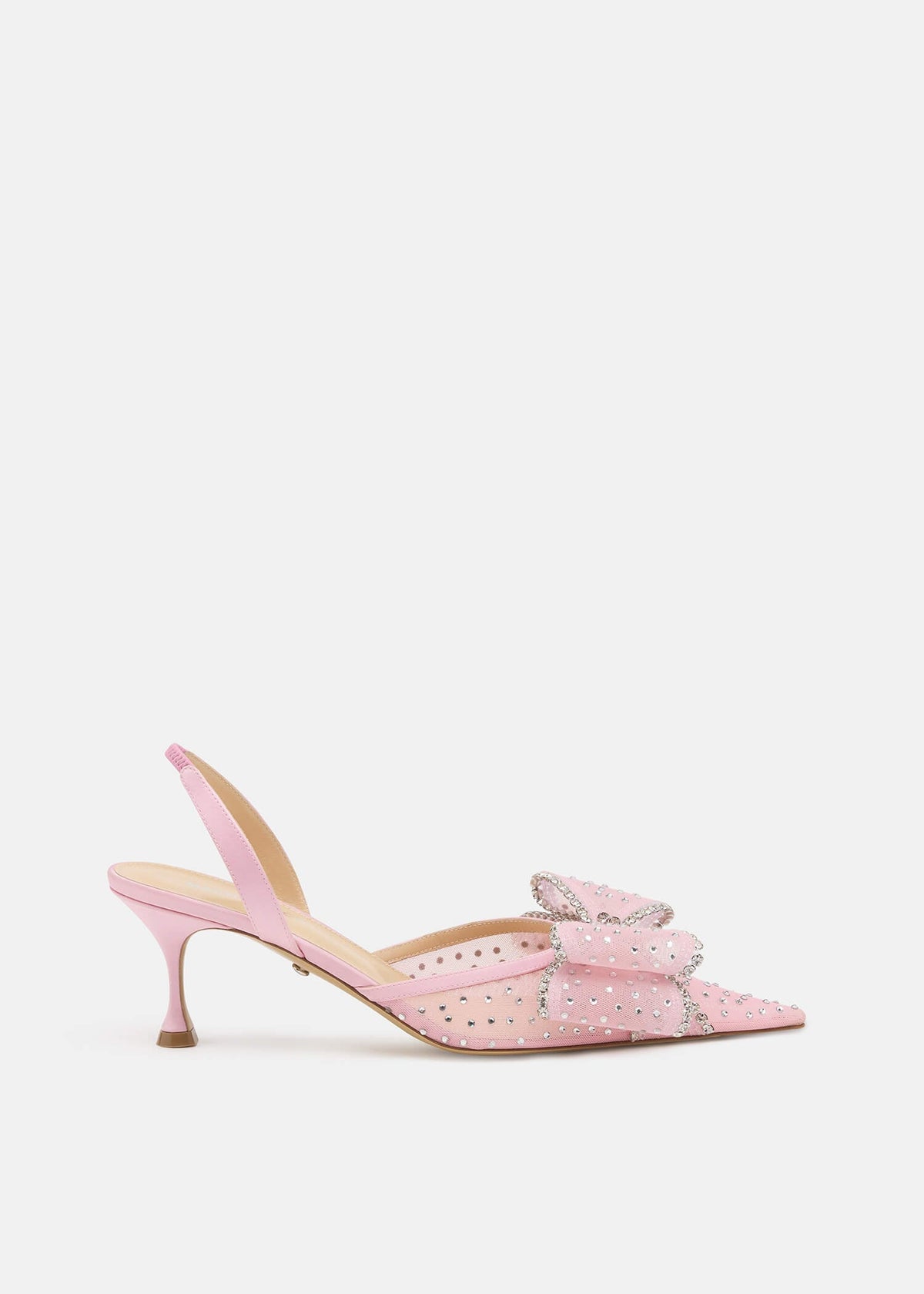 Vesper Pink Crystal Slingbacks – front three-quarter view showing crystal, mesh, pink, Vowalisse