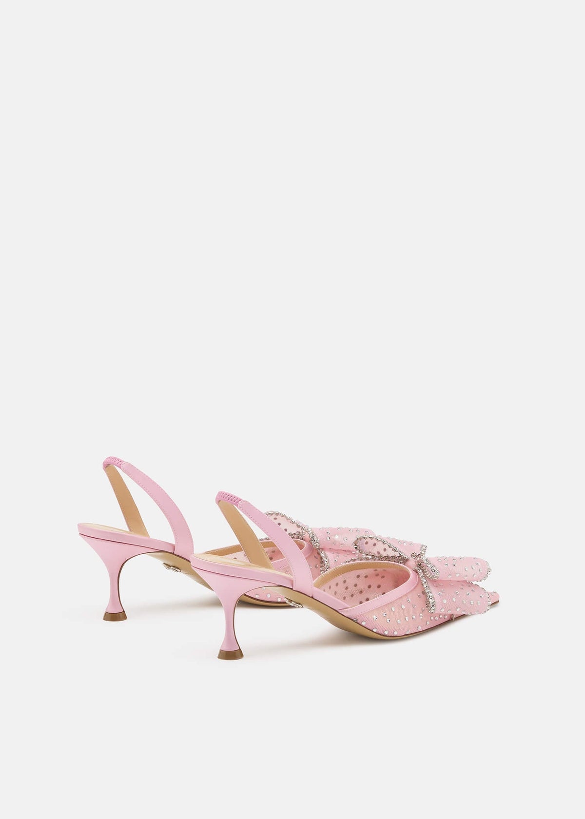 Vesper Pink Crystal Slingbacks – heel view showing crystal, mesh, pink, Vowalisse