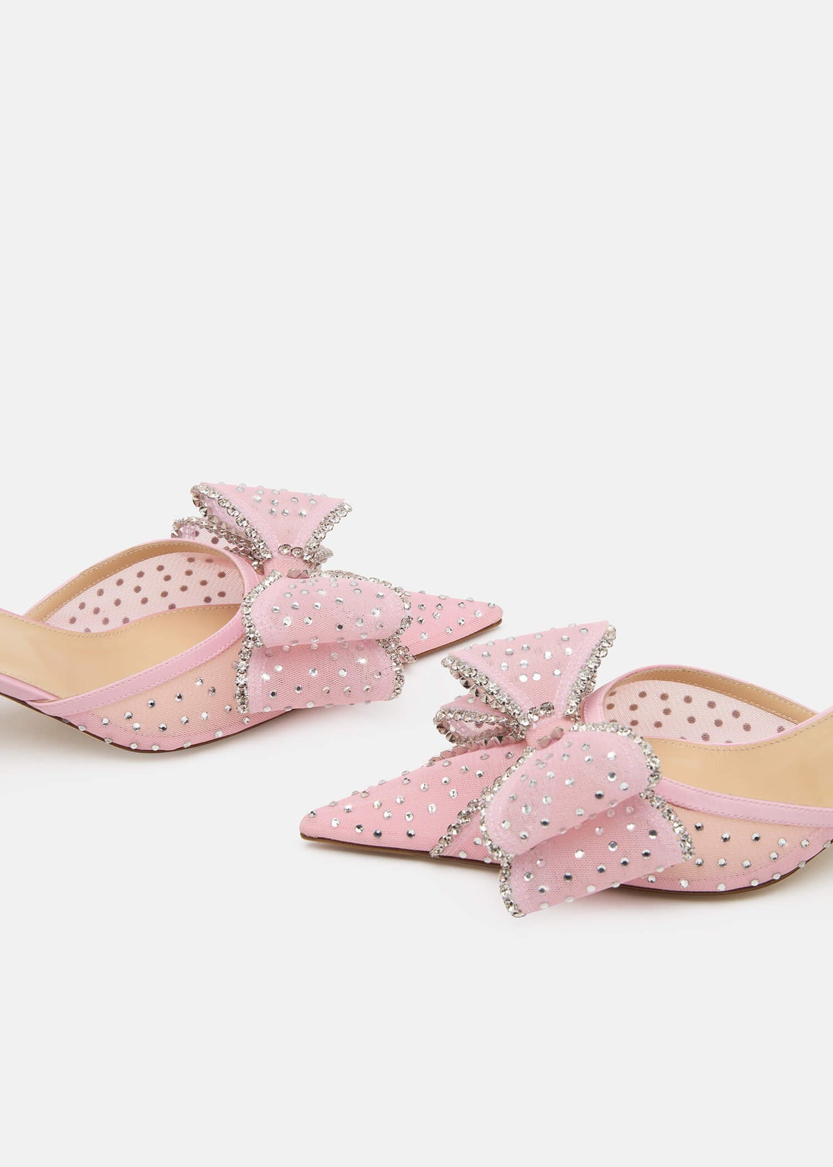 Vesper Pink Crystal Slingbacks – top view showing crystal, mesh, pink, Vowalisse