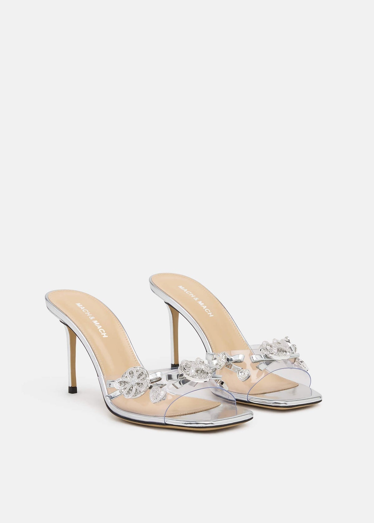 Helena Silver Crystal Mules – side profile showing crystal, Vowalisse