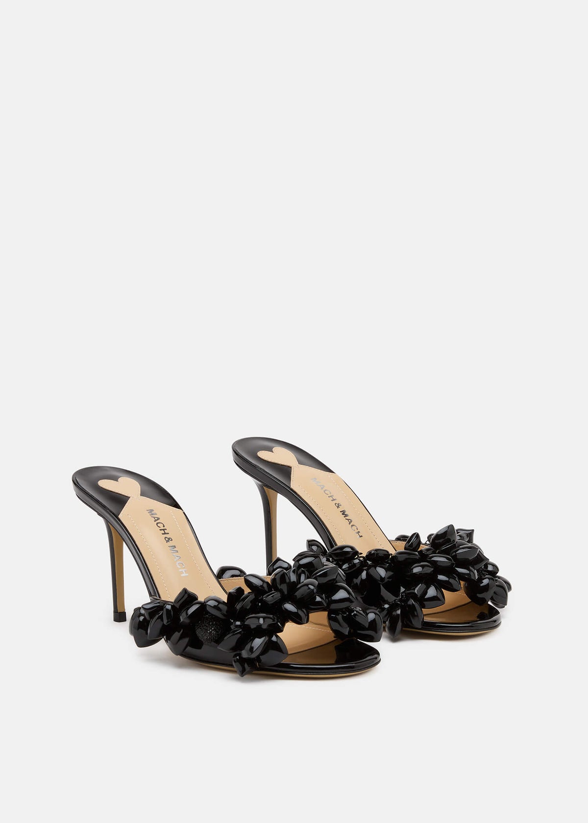 Madeleine Black Patent Leather Mules – side profile showing patent leather, metallic, black, red, Vowalisse