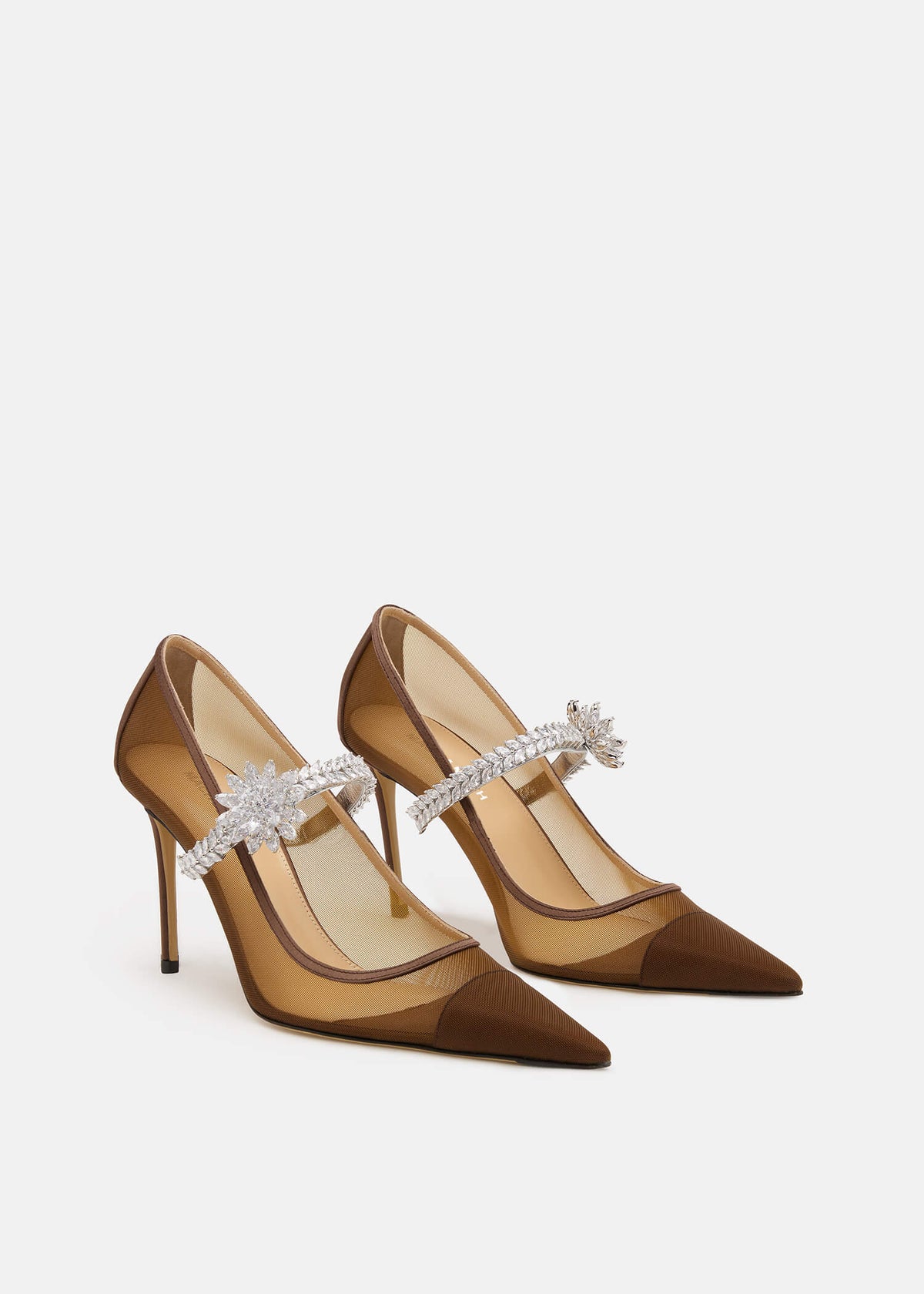 Sylvie Brown Lotus Flower Pumps – side profile showing lotus flower, crystal, mesh, metallic, Vowalisse