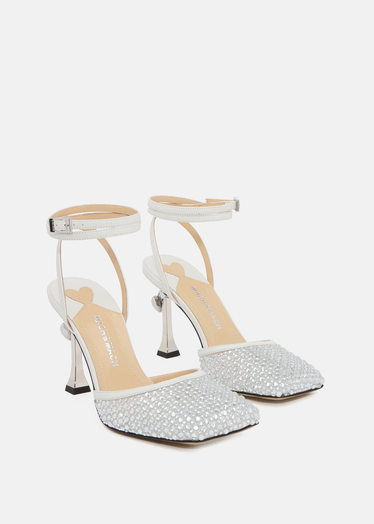 Emmeline White Crystal Shoes – side profile showing crystal, metallic, white, red, Vowalisse