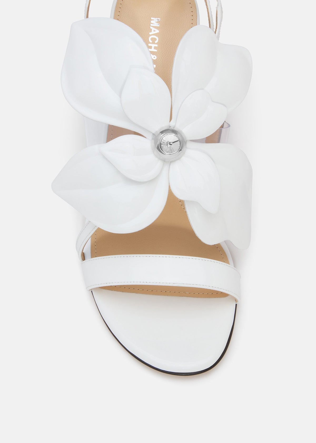Amelie White Patent Leather Sandals – rear view showing patent leather, white, Vowalisse