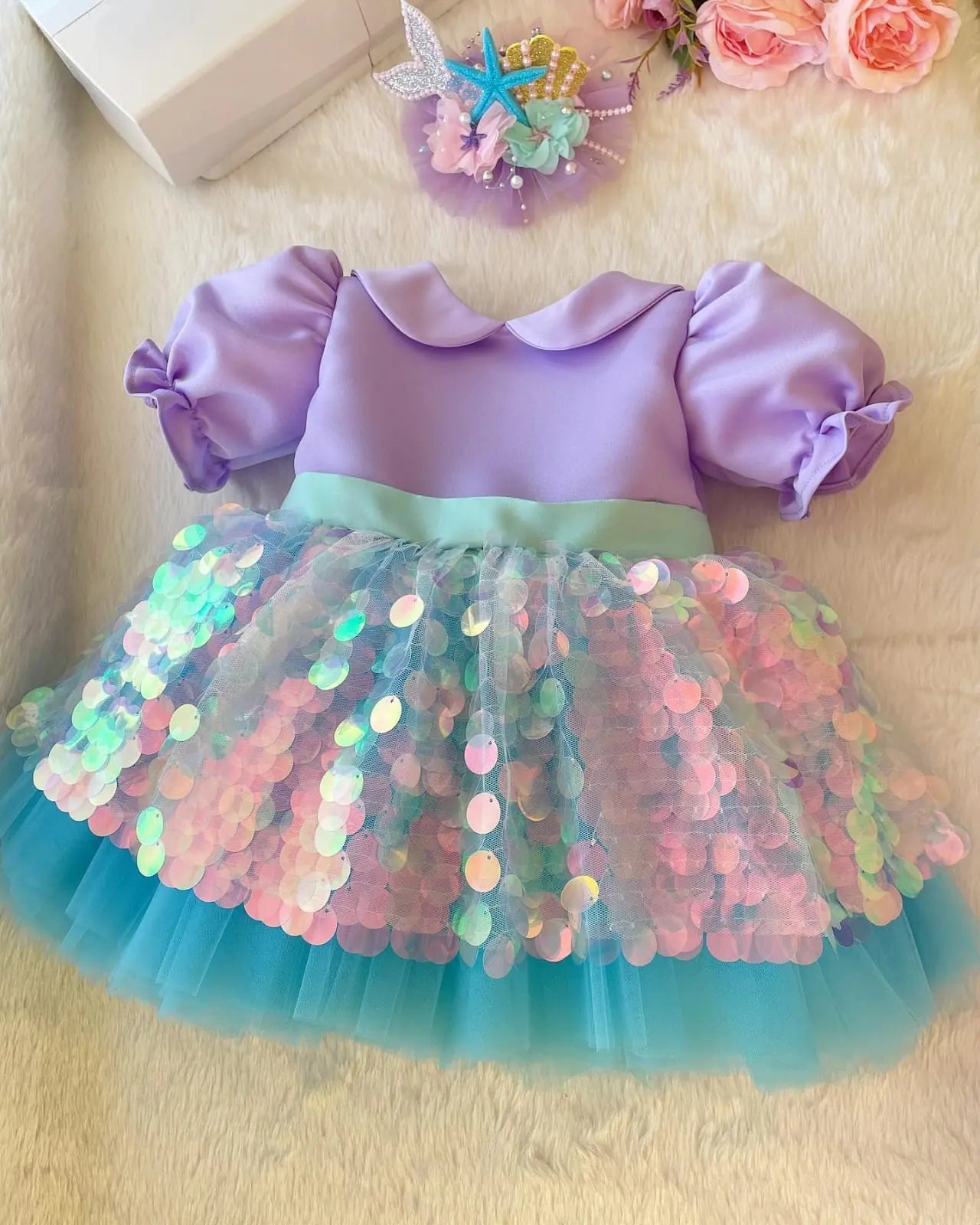 Mermaid Green Mermaid Birthday Dress For Girls, baby girl first birthday dress, additional product image 2 by Vowalisse