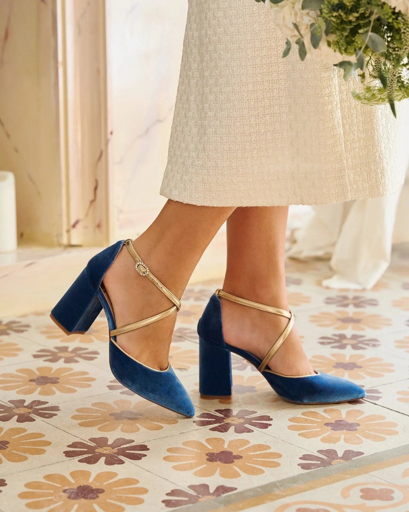 Navy Velvet Block Heel Bridal Heels VOWALISSE bridal shoes – view 5
